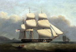 Attributed to NICHOLAS CONDY (1799-1857) British British Man-o'-War Off a Coast Oil on board 57.