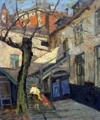 CONTINENTAL SCHOOL (19th/20th century) Figures in a Shaded Courtyard Oil on canvas Indistinctly