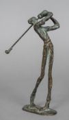 A contemporary bronze sculpture Modelled as a golfer in full swing. 23 cm high.