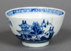 A late 18th century Lowestoft blue and white tea bowl Decorated in the chinoiserie taste with