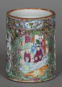 A late 19th century Canton famille rose brush pot Of cylindrical form,