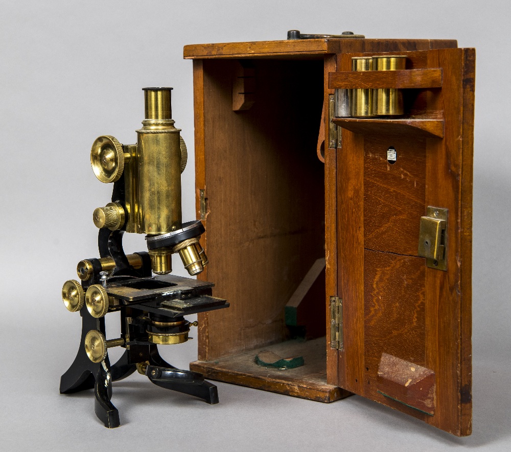 A J Swift & Son Research Microscope In mahogany case,