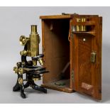 A J Swift & Son Research Microscope In mahogany case,