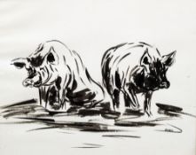 *AR SARAH ELDER (20th/21st century) Anglo-Cypriot Pigs Ink and wash Signed,
