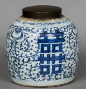 A Chinese blue and white ginger jar Of typical form,