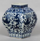 A Chinese blue and white porcelain baluster vase Of square section,