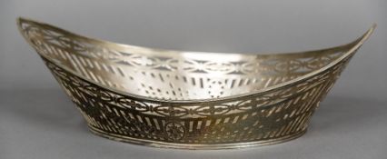 A Dutch silver centre bowl Of navette form with pierced and engraved decorations,