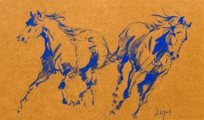 *AR HUBERT DE WATRIGANT (born 1954) French Horse Studies Watercolour Signed,