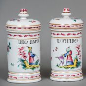 Two porcelain drug jars, possibly Strasbourg Decorated in the chinoiserie manner,