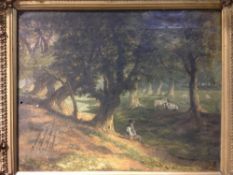 ENGLISH SCHOOL (19th century) Young Shepherd Resting in a Wooded Landscape Oil on canvas 45 x 35.