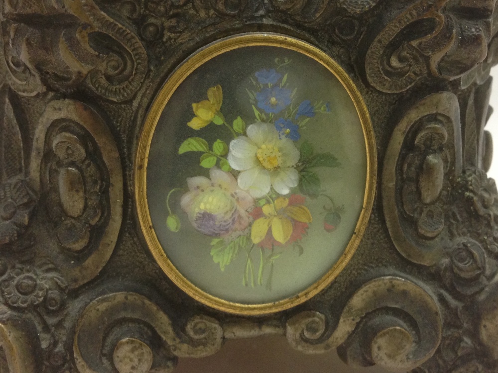 A 19th century painted miniature inset bronze casket The hinged lid inset with a floral miniature, - Image 12 of 16