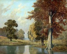 *AR DAVID MEAD (1906-1986) British Autumnal River Landscape Oil on board Signed 59 x 49 cm,