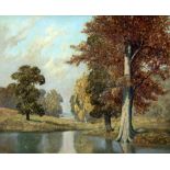 *AR DAVID MEAD (1906-1986) British Autumnal River Landscape Oil on board Signed 59 x 49 cm,