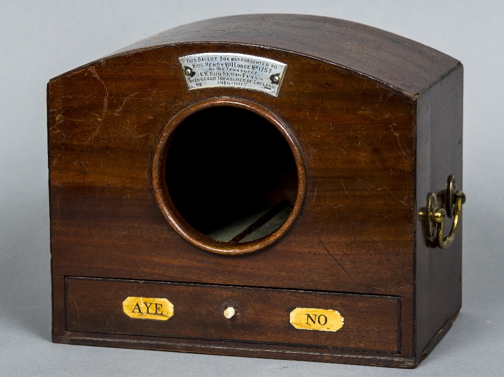 A 19th century mahogany ballot box Of domed form,