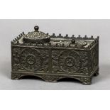 A 19th century Continental Empire inkwell Of florally cast rectangular form inset with a lidded
