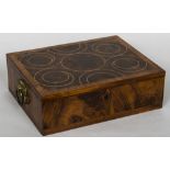 A 19th century laburnum oyster veneered box The line inlaid crossbanded oyster veneered hinged top