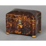 A 19th century tortoiseshell tea caddy Of small proportions,