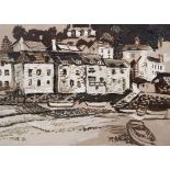 *AR FRED YATES (1922-2008) British Polperro Oil on board Signed and dated 72 32 x 22.