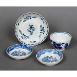 An 18th century Worcester blue and white tea bowl Transfer printed with flowers,