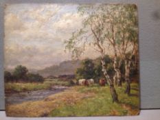 JOSEPH DIXON CLARK (1849-1944) British Cows in a River Landscape;