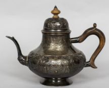 A 19th century Hanau silver teapot and cover, indistinct hallmarks to base Of baluster form,