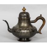 A 19th century Hanau silver teapot and cover, indistinct hallmarks to base Of baluster form,