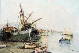 *AR ALESSANDRO GALLUCCI (1897-1980) Italian Busy Coastal Scene Oil on canvas Signed 67 x 47 cm,