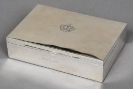 A 900 silver cigar box gifted by King Hussein of Jordan Of rectangular form,