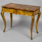 A 19th century marquetry inlaid walnut card table The shaped revolving folding top with a band of