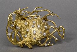 An abstract diamond shell brooch Set with twenty-seven old-cut diamonds,
