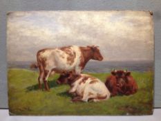 JOSEPH DIXON CLARK (1849-1944) British Cattle at Rest in a Landscape Oil on board Signed 30 x 21.