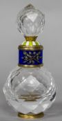 A Russian silver gilt and enamel diamond and gem set cut glass scent bottle, with 88 Zolotnik mark,