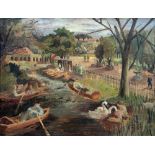 DOROTHY GRAHAM (20th century) The Boating Lake Oil on board 45.