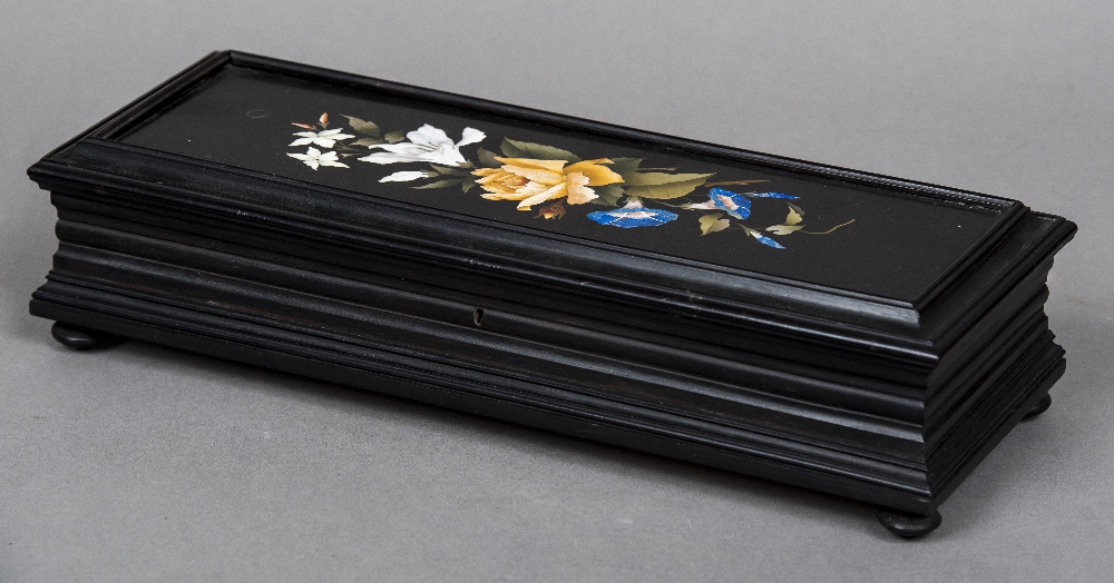 A late 19th century Continental pietra dura box The hinged lid inset with a floral filled specimen