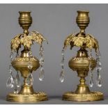 A pair of 19th century ormolu lustre candlesticks 20.5 cm high.