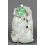 A Chinese carved jadeite pendant Worked with a salamander. 6 cm long.