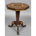 A 19th century marquetry inlaid rosewood tilt top tripod table The folding octagonal top with