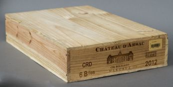 Chateau D'Arsac Cru Bourgeois Margaux, 2012 Six bottles in old wooden case.