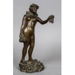 A 19th century bronze figurine Modelled as a nude girl holding a flower,