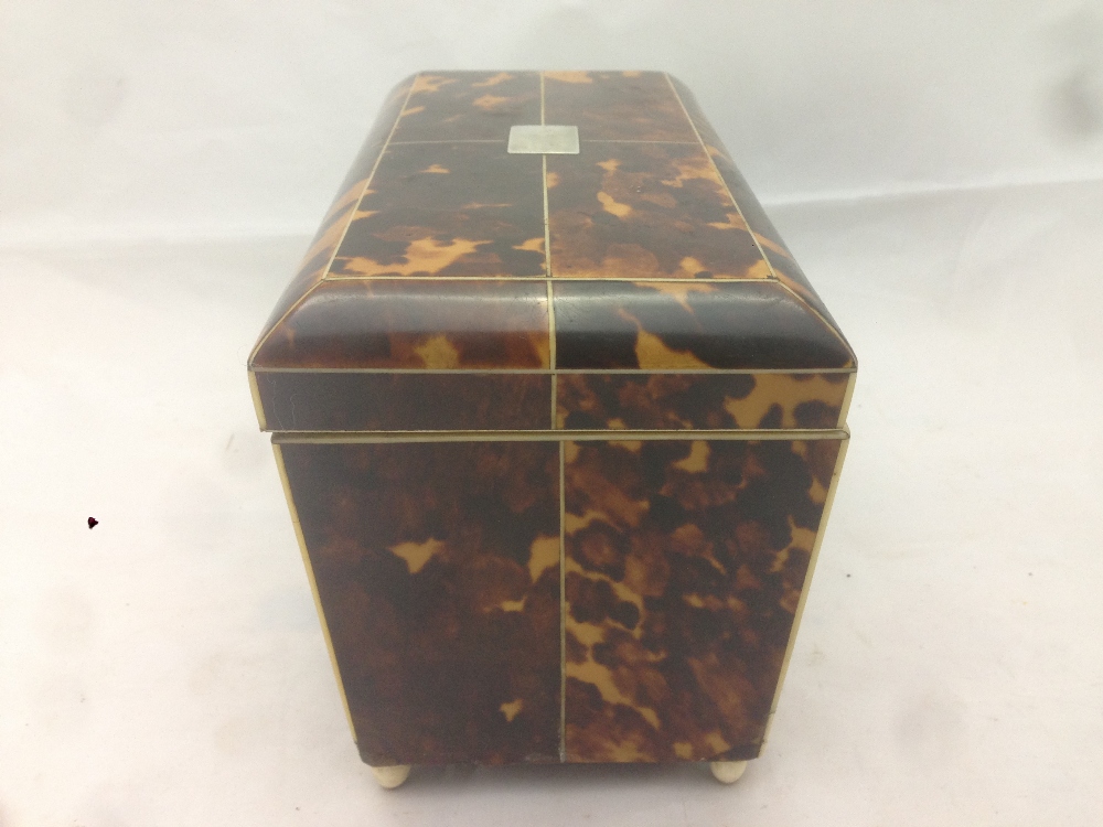 A 19th century tortoiseshell tea caddy The domed hinged rectangular top including two lidded - Image 3 of 8