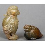 Two small jade carvings Each of mythical bird like beasts. The largest 6 cm high.