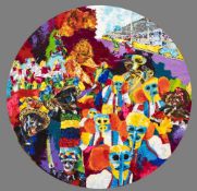 SOUTH AMERICAN SCHOOL (20th century) Barranquilla Carnival Oil on board 96 cm diameter,