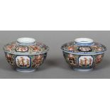 A pair of late 19th century Japanese Nanban bowls and covers Decorated in the Imari palette and