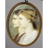 A 19th century miniature portrait on ivory Depicting a male and female classical bust,