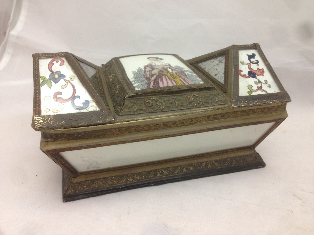 A Regency decalcomania decorated casket The shaped hinged lid with floral and mirror inset panels - Image 2 of 13