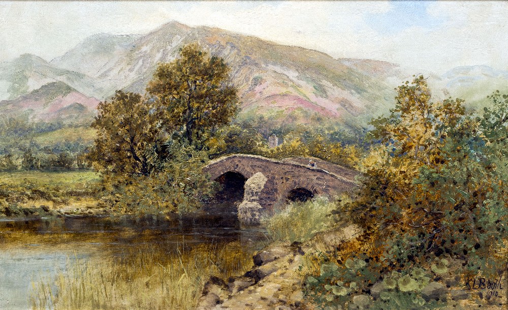 SAMUEL LAWSON BOOTH (1836-1928) British Stone Bridge in a River Landscape Oil on canvas Signed and