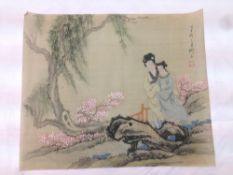 CHINESE SCHOOL (19th/20th century) Female Figures in a Garden Watercolour on silk 37 x 31 cm,
