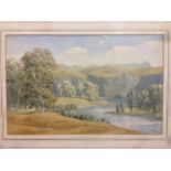 A W MOORE (19th/20th century) British Mountainous River Landscape Watercolour Old label to verso