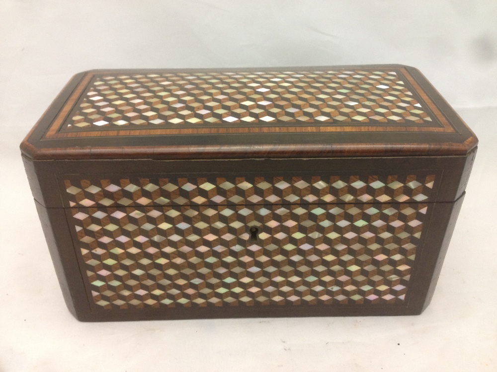 A 19th century French mother-of-pearl inlaid tea caddy Of canted rectangular form, - Image 2 of 9