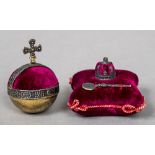 Two late 19th/early 20th century pin cushions One formed as an orb,